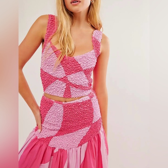 NEW S/W/F Mottled Skirt Set Sz L Pink Smocked Sold at Free People - Picture 5 of 11